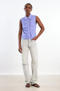 Ernie Palo Silk Sleeveless Gather Top – Purple | Centre Commercial