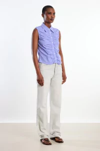 Ernie Palo Silk Sleeveless Gather Top – Purple | Centre Commercial