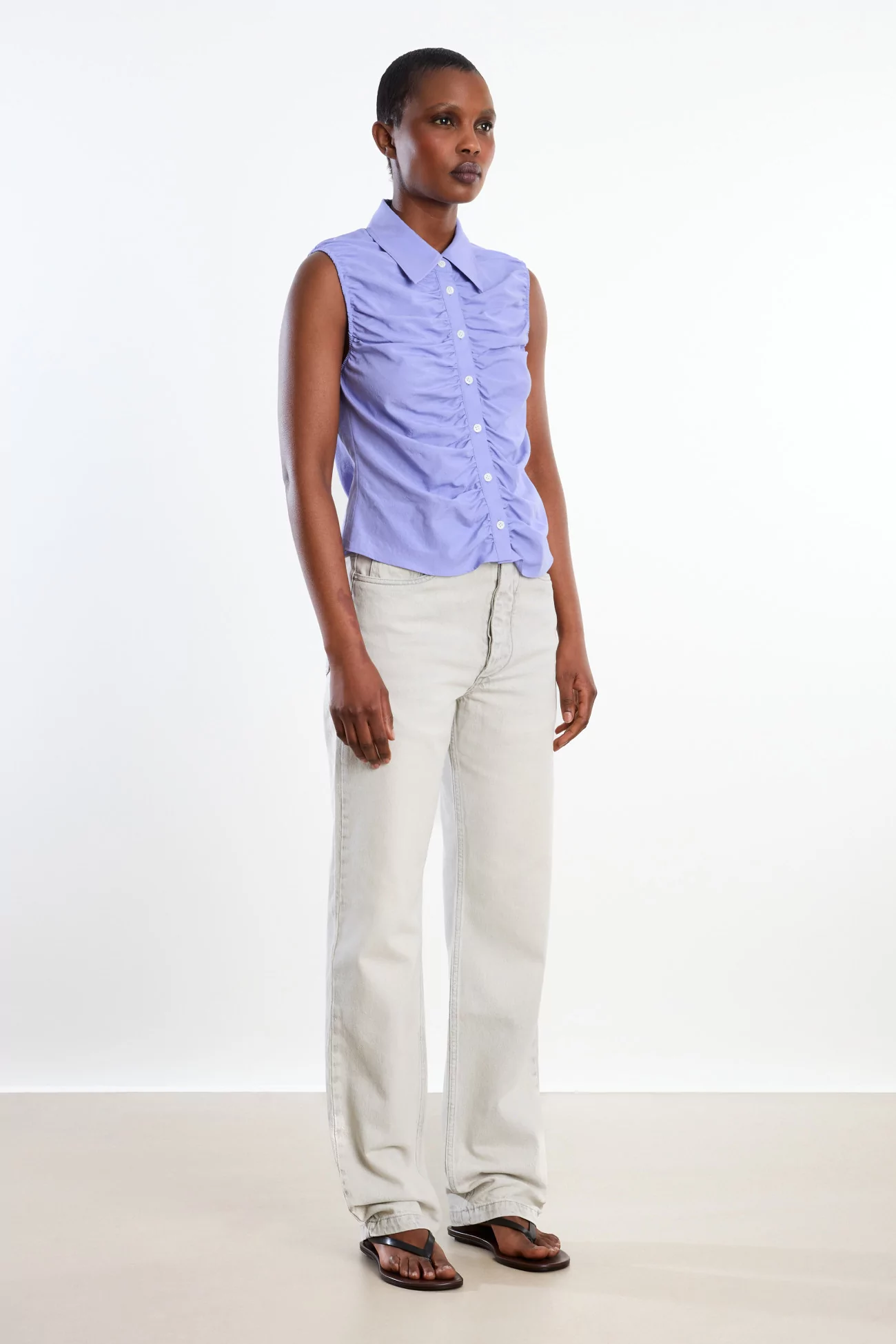 Ernie Palo Silk Sleeveless Gather Top – Purple | Centre Commercial