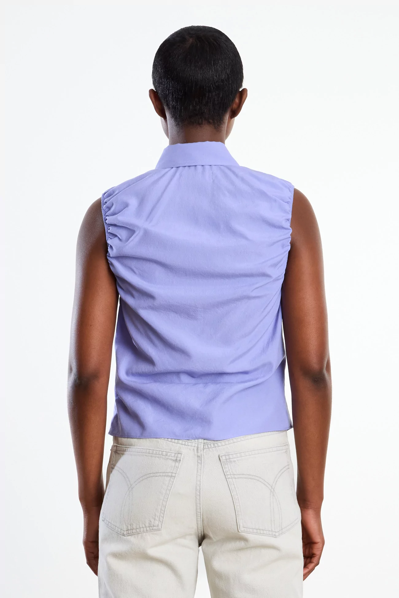 Ernie Palo Silk Sleeveless Gather Top – Purple | Centre Commercial