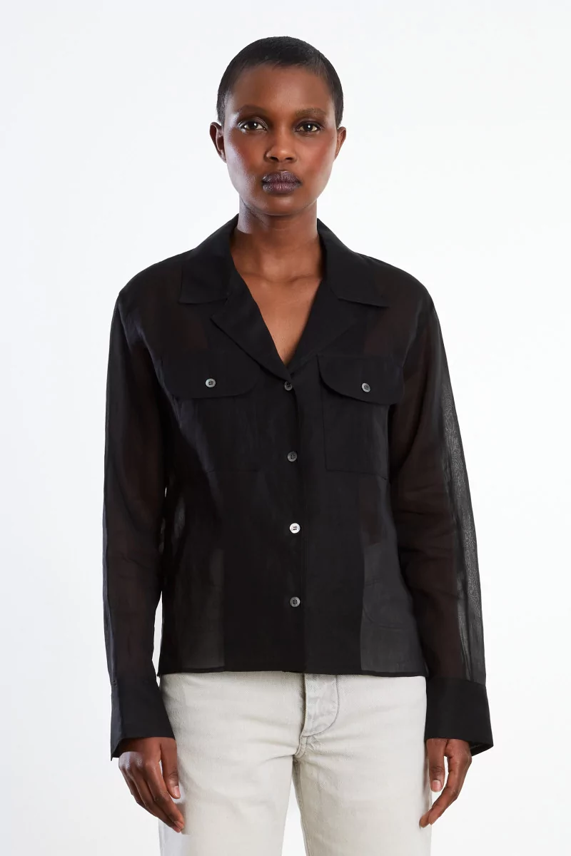 Ernie Palo Sheer Double Pocket Cotton Shirt – Black | Centre Commercial