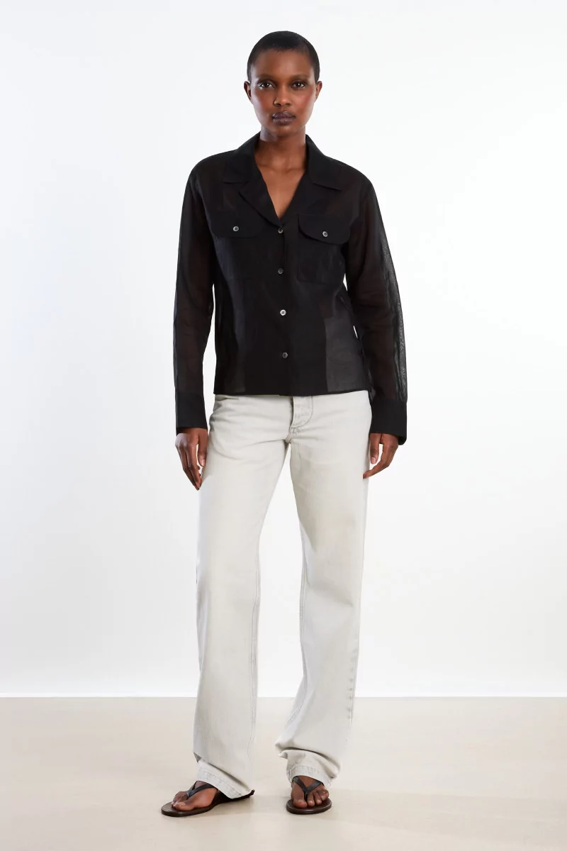Ernie Palo Sheer Double Pocket Cotton Shirt – Black | Centre Commercial