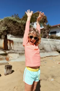 Kids Anti-UV Swim Shorts Baïnes Kiwi Retro – Turquoise | Centre Commercial