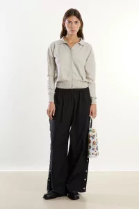Baserange Tier Polo Cardigan Organic Cotton – Grey Melange | Centre Commercial
