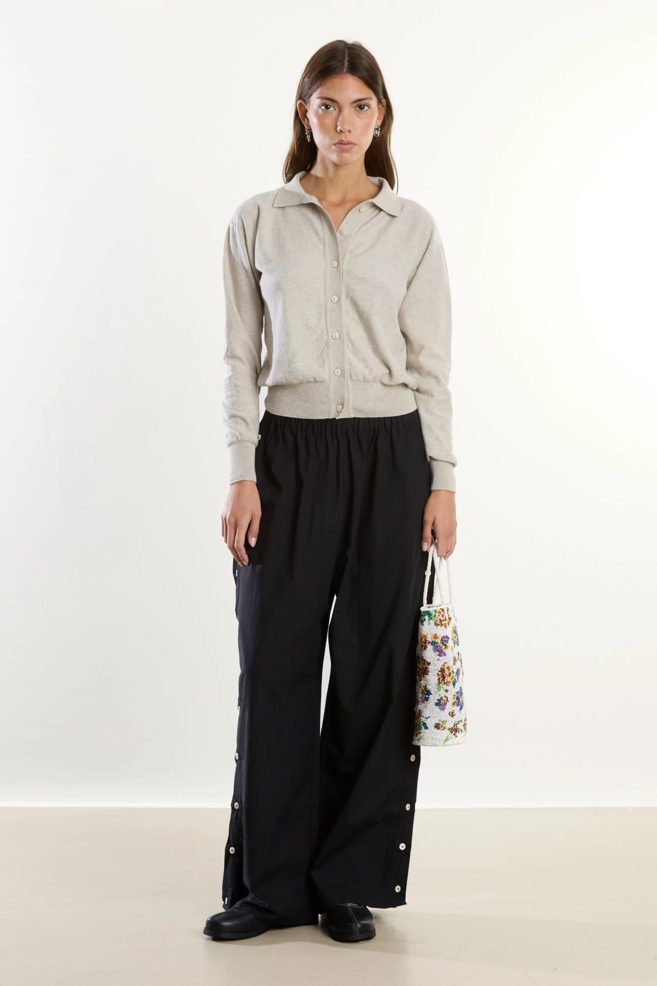 Baserange Tier Polo Cardigan Organic Cotton – Grey Melange | Centre Commercial