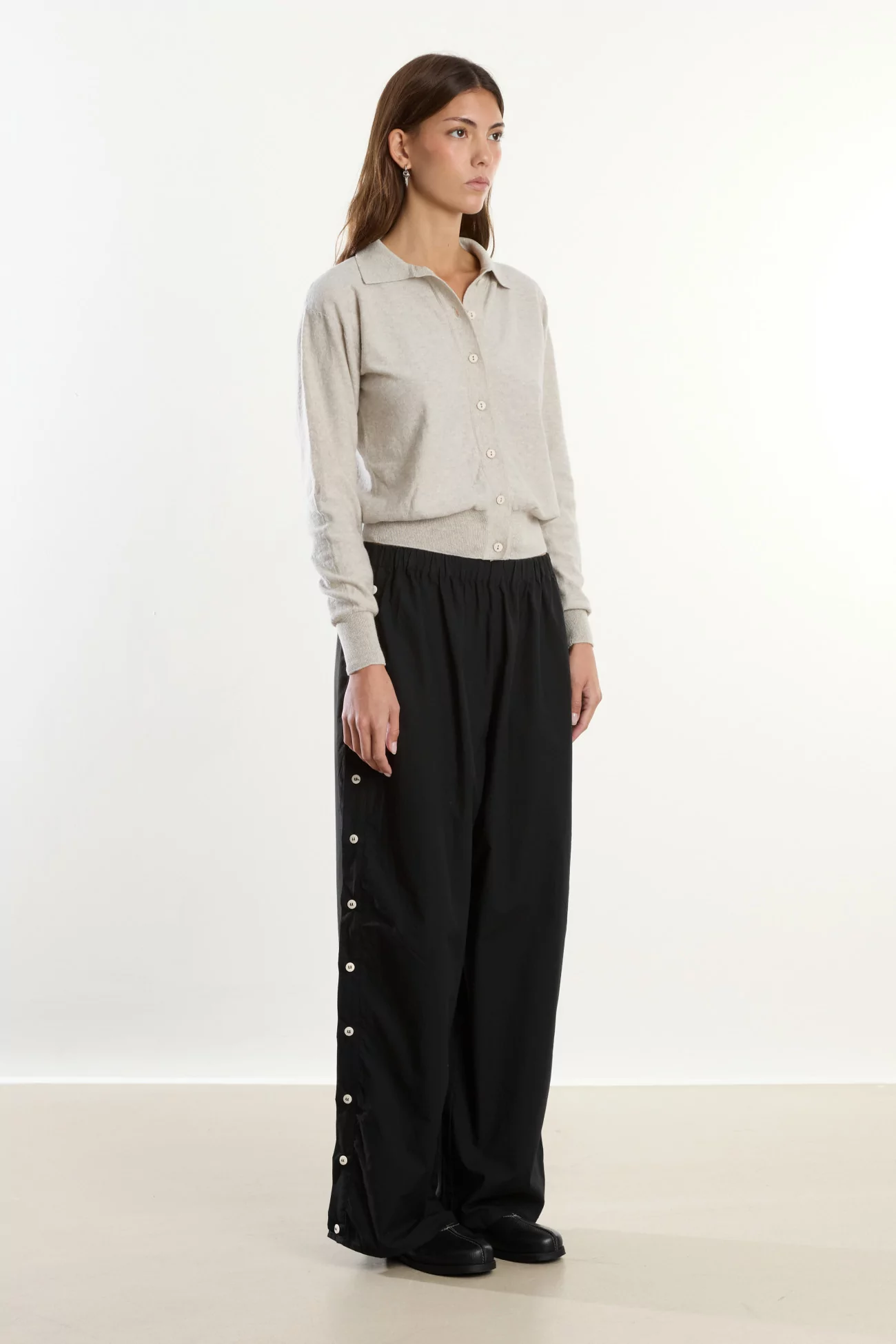 Baserange Tier Polo Cardigan Organic Cotton – Grey Melange | Centre Commercial