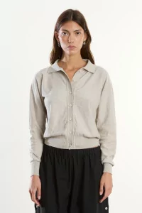Baserange Tier Polo Cardigan Organic Cotton – Grey Melange | Centre Commercial