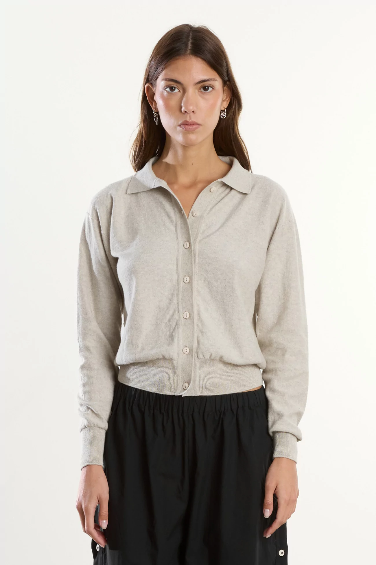 Baserange Tier Polo Cardigan Organic Cotton – Grey Melange | Centre Commercial