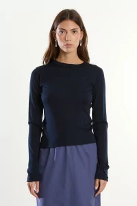Merino Wool Long Sleeve Jersey T-shirt Reuni – Bleu Marine | Centre Commercial