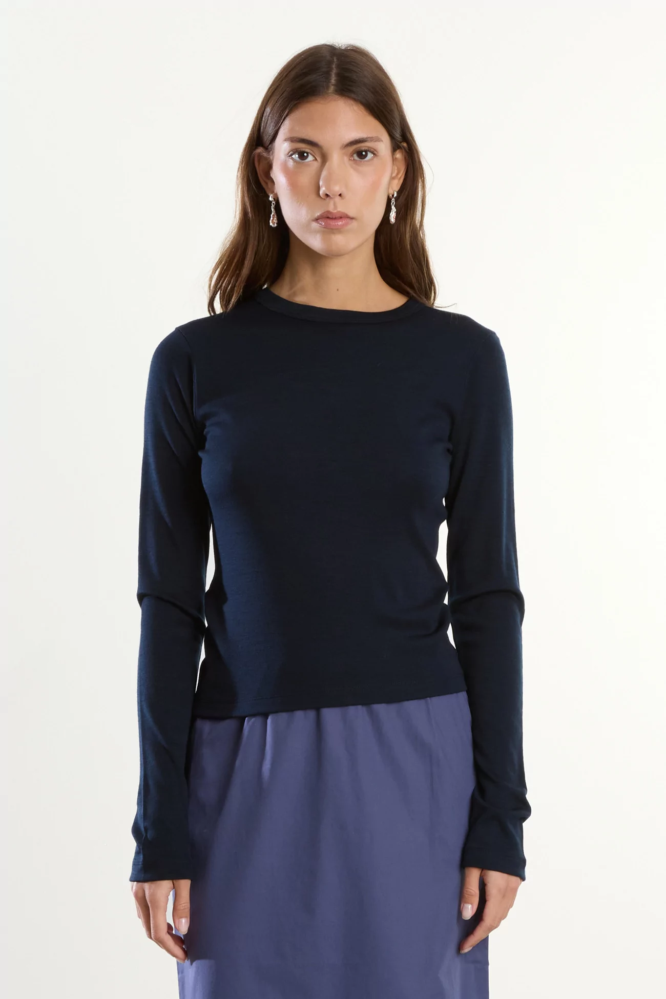 Merino Wool Long Sleeve Jersey T-shirt Reuni – Bleu Marine | Centre Commercial