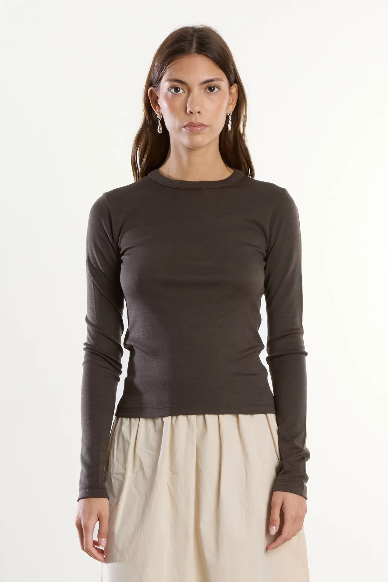 Merino Wool Long Sleeve Jersey T-shirt Reuni – Turkish Coffee | Centre Commercial