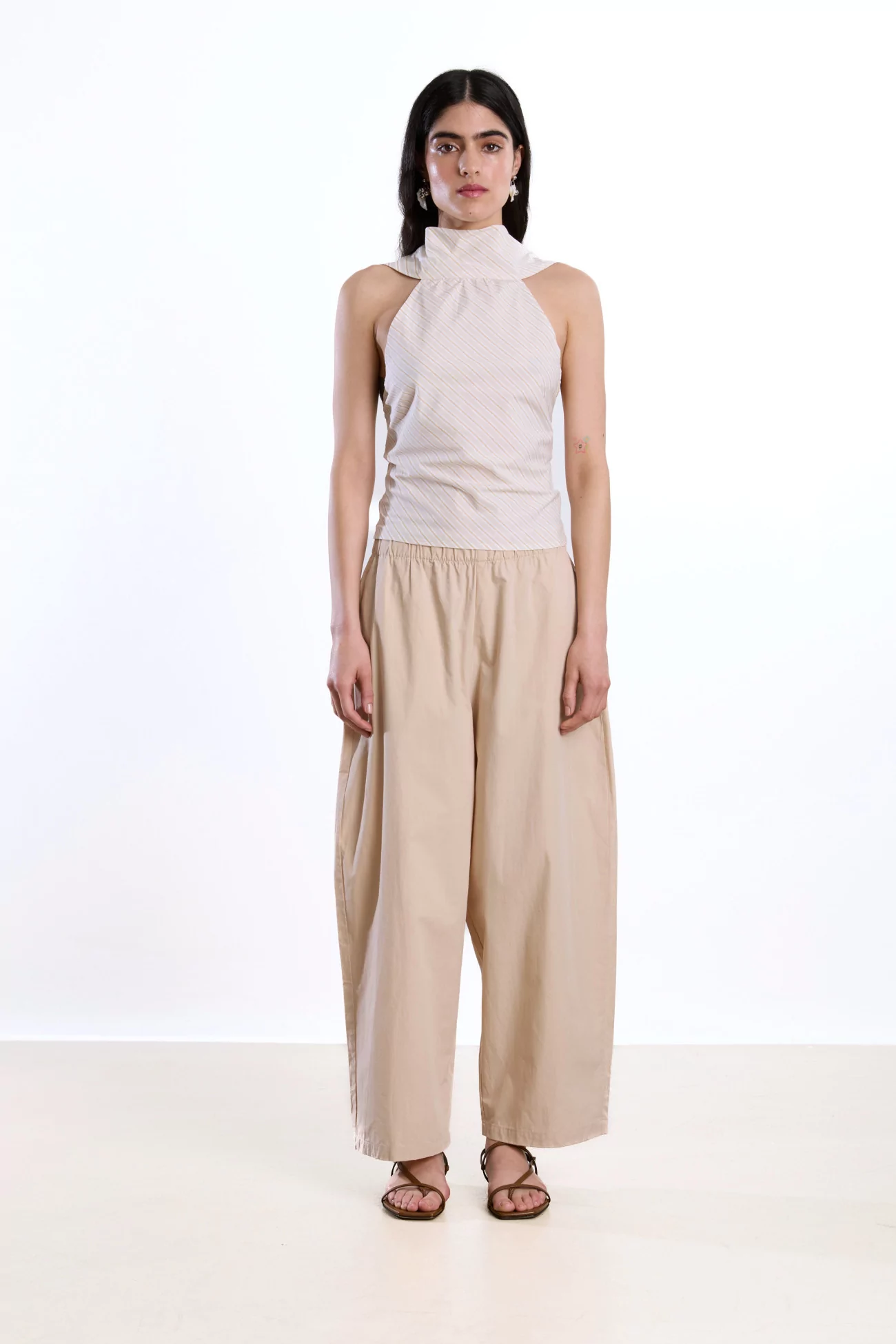 Cawley Edith Halter Top Organic Cotton – Apricot Stripe | Centre Commercial
