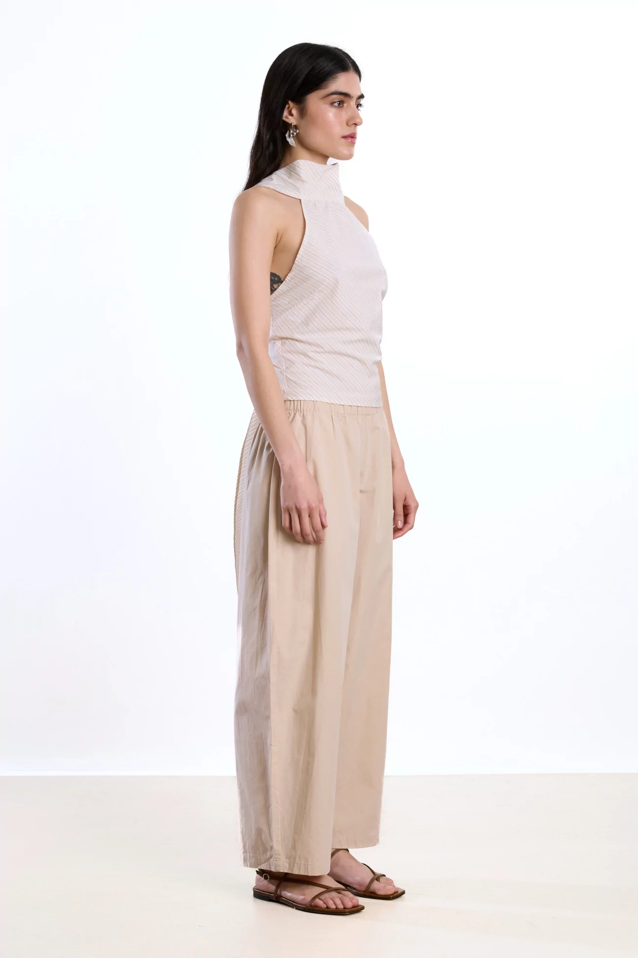 Cawley Edith Halter Top Organic Cotton – Apricot Stripe | Centre Commercial