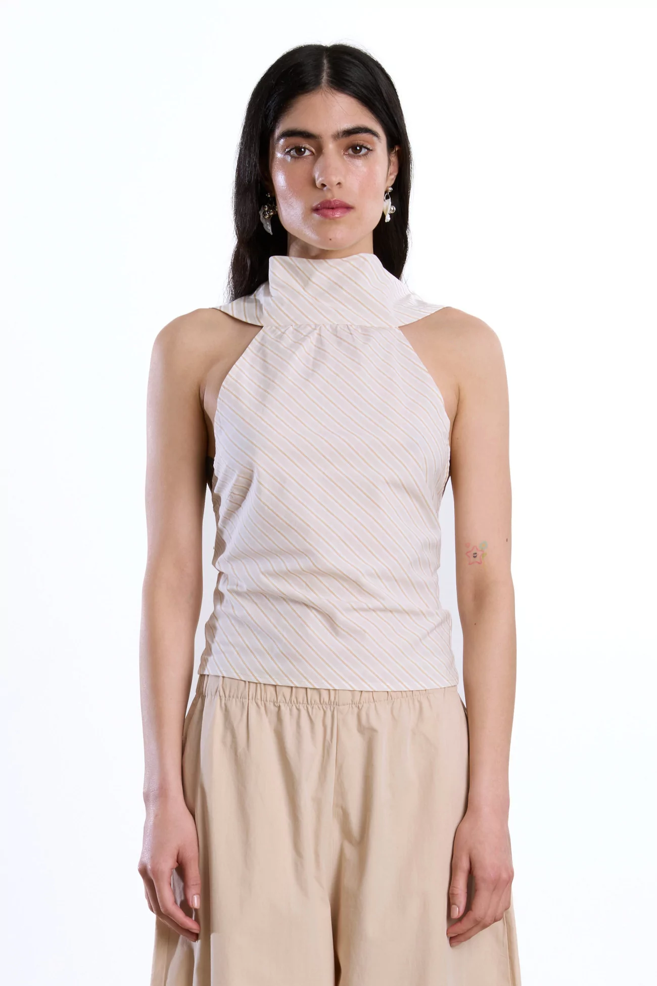 Cawley Edith Halter Top Organic Cotton – Apricot Stripe | Centre Commercial