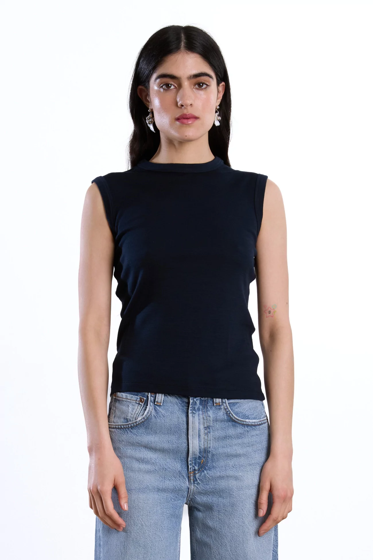 Réuni Merino Wool Jersey Tank Top – Bleu Marine | Centre Commercial