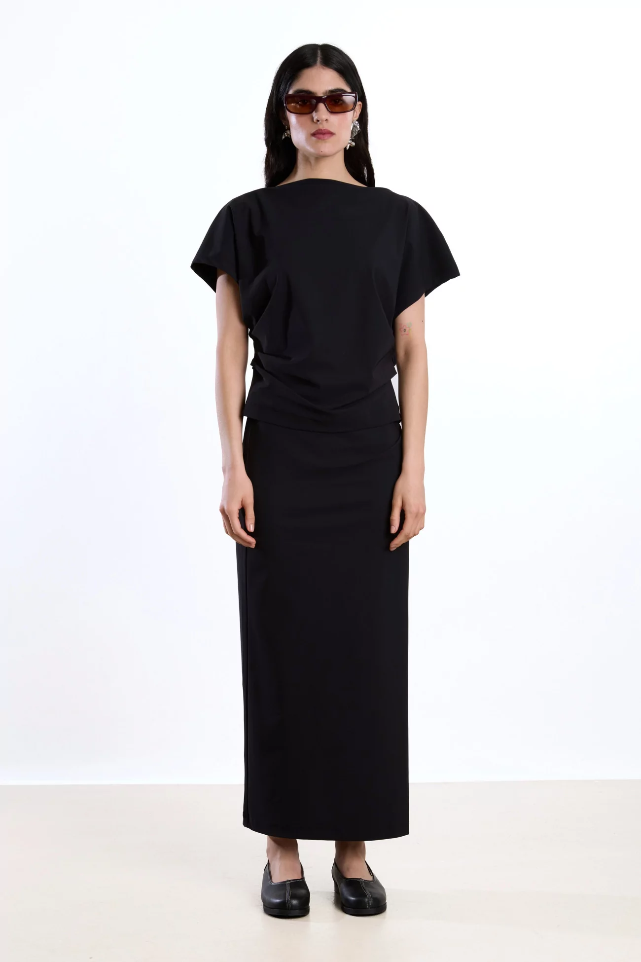 Draped Top Recycled Jersey Reyèm – Black | Centre Commercial