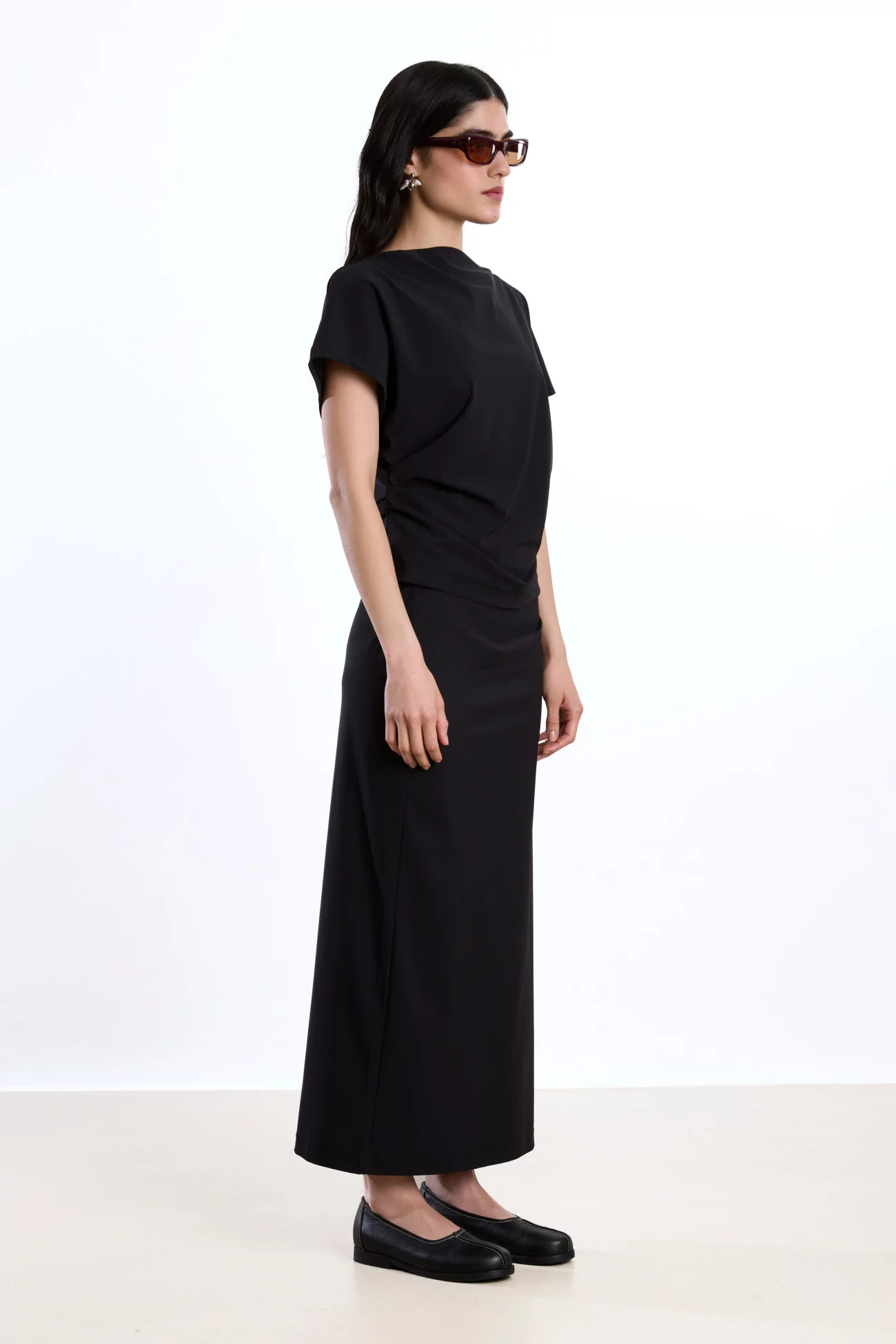 Draped Top Recycled Jersey Reyèm – Black | Centre Commercial