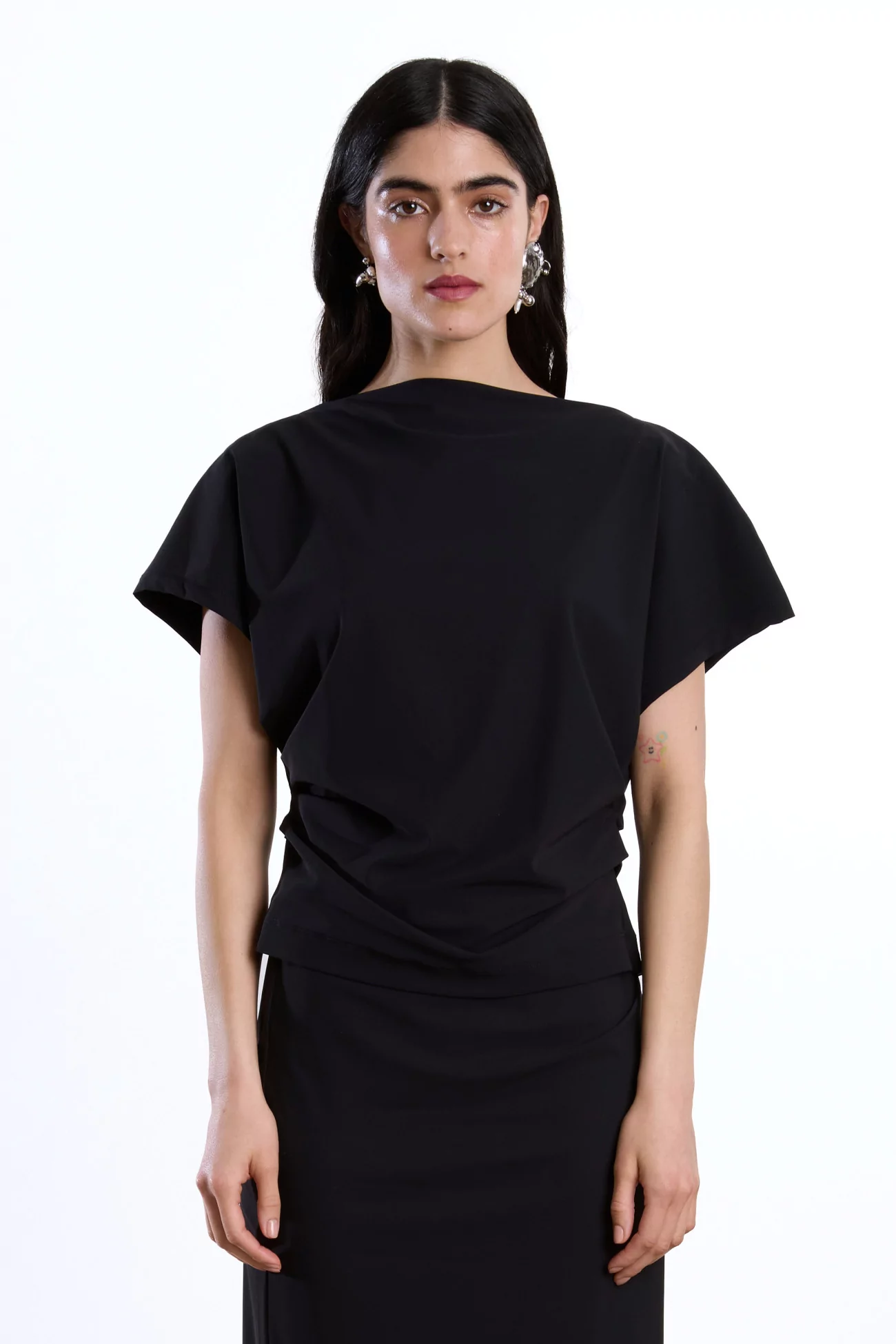 Draped Top Recycled Jersey Reyèm – Black | Centre Commercial