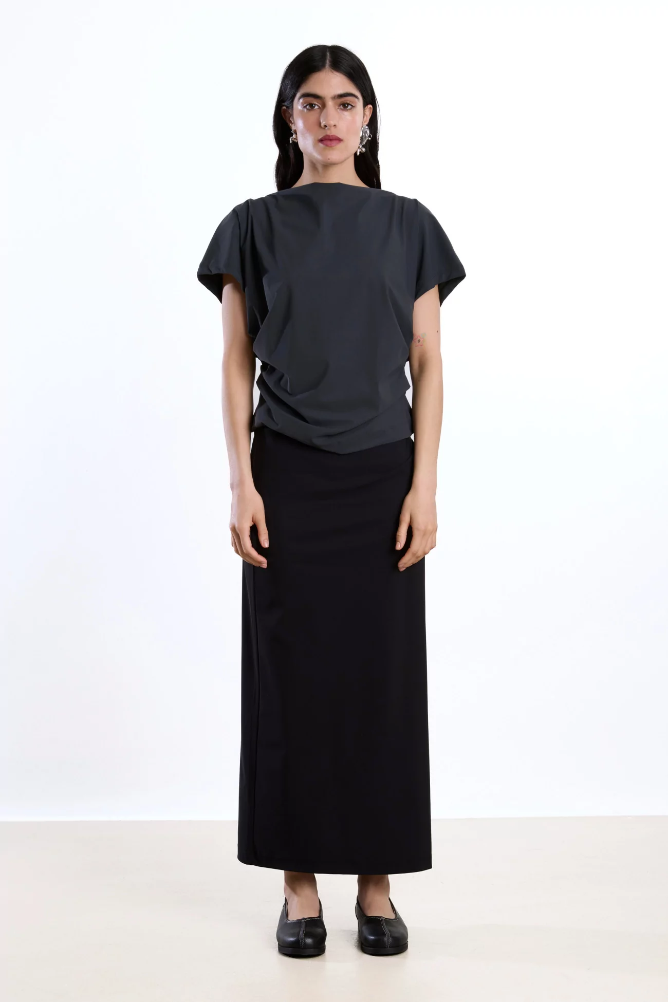 Draped Top Recycled Jersey Reyèm – Charcoal | Centre Commercial
