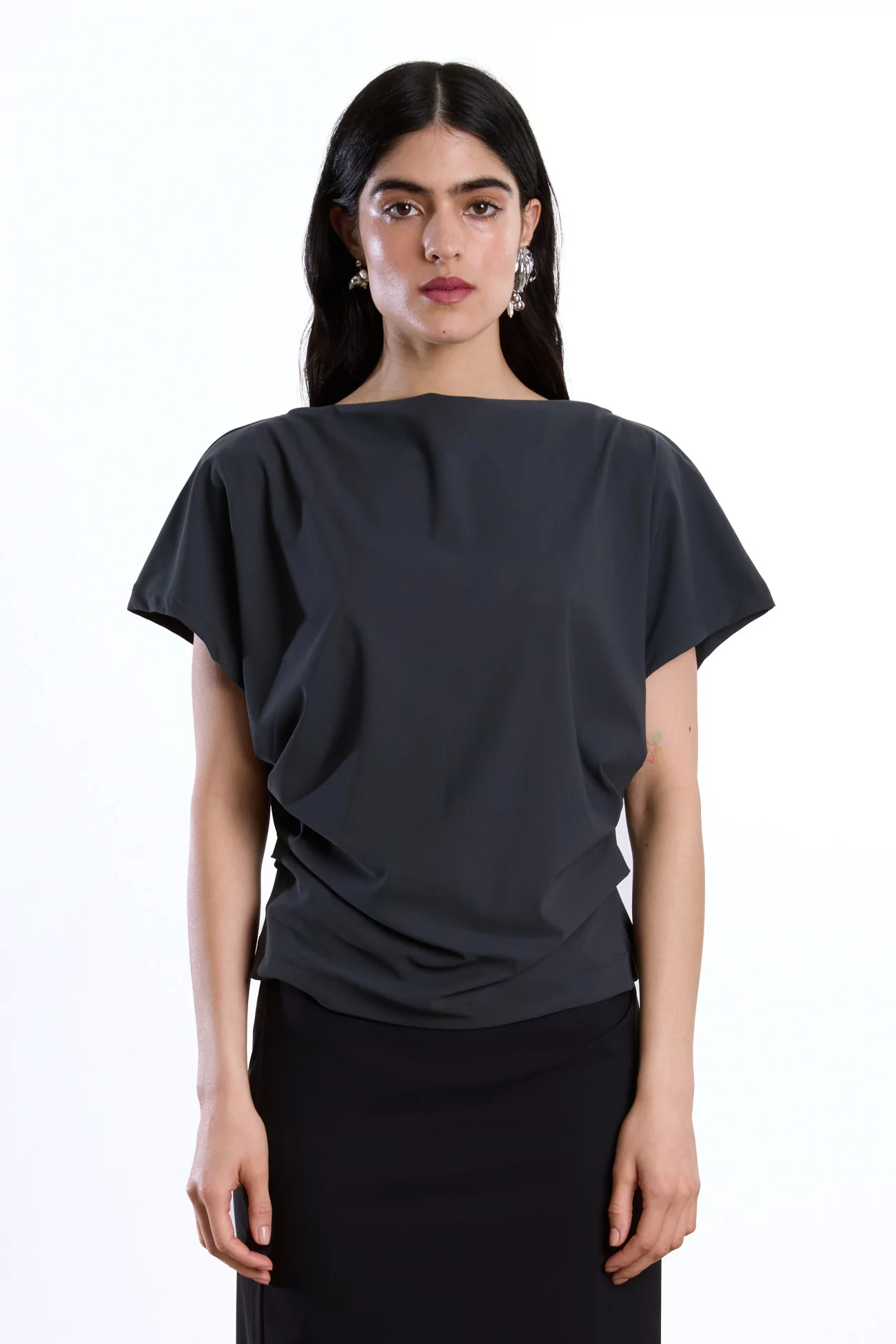 Draped Top Recycled Jersey Reyèm – Charcoal | Centre Commercial
