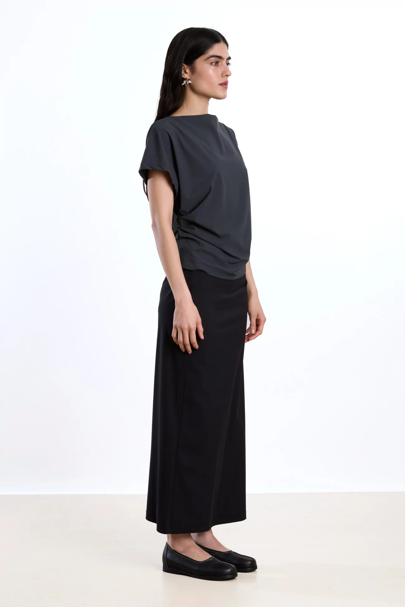 Draped Top Recycled Jersey Reyèm – Charcoal | Centre Commercial