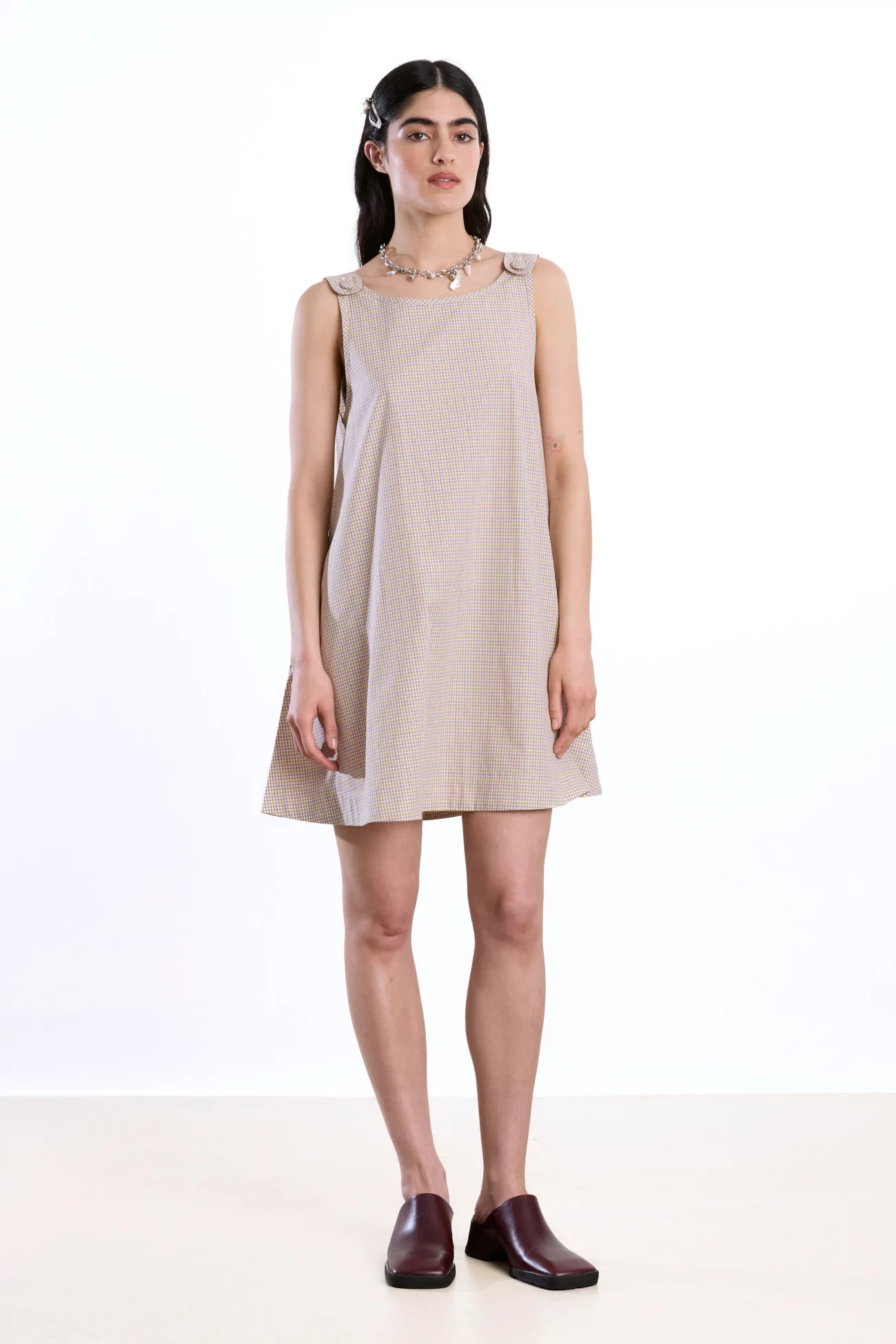 Cawley Margot Dress Checked Cotton – Purple/Gold Check | Centre Commercial