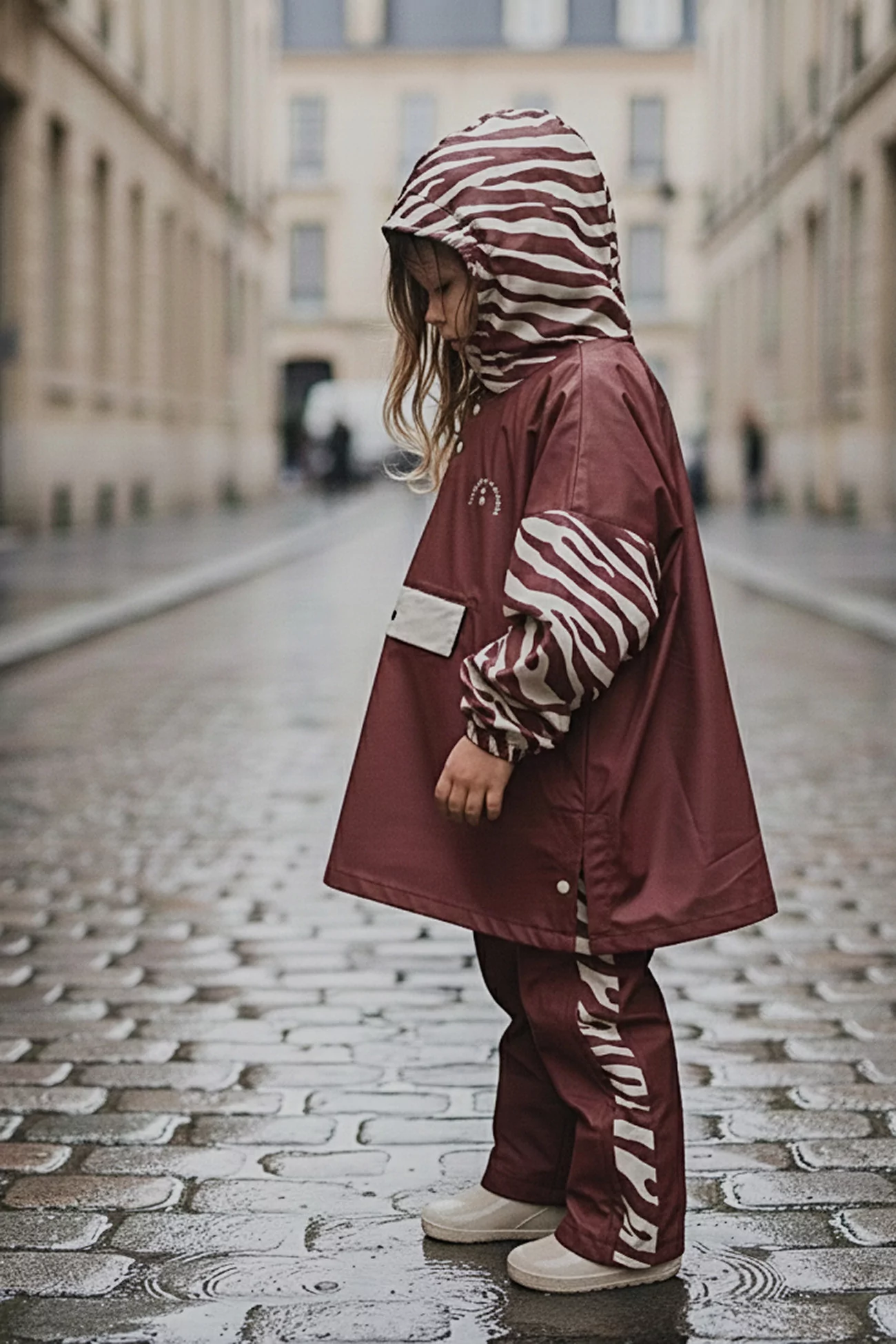 Kids Rain Poncho Recycled Chocolate Zebra – Poule Party | Centre Commercial