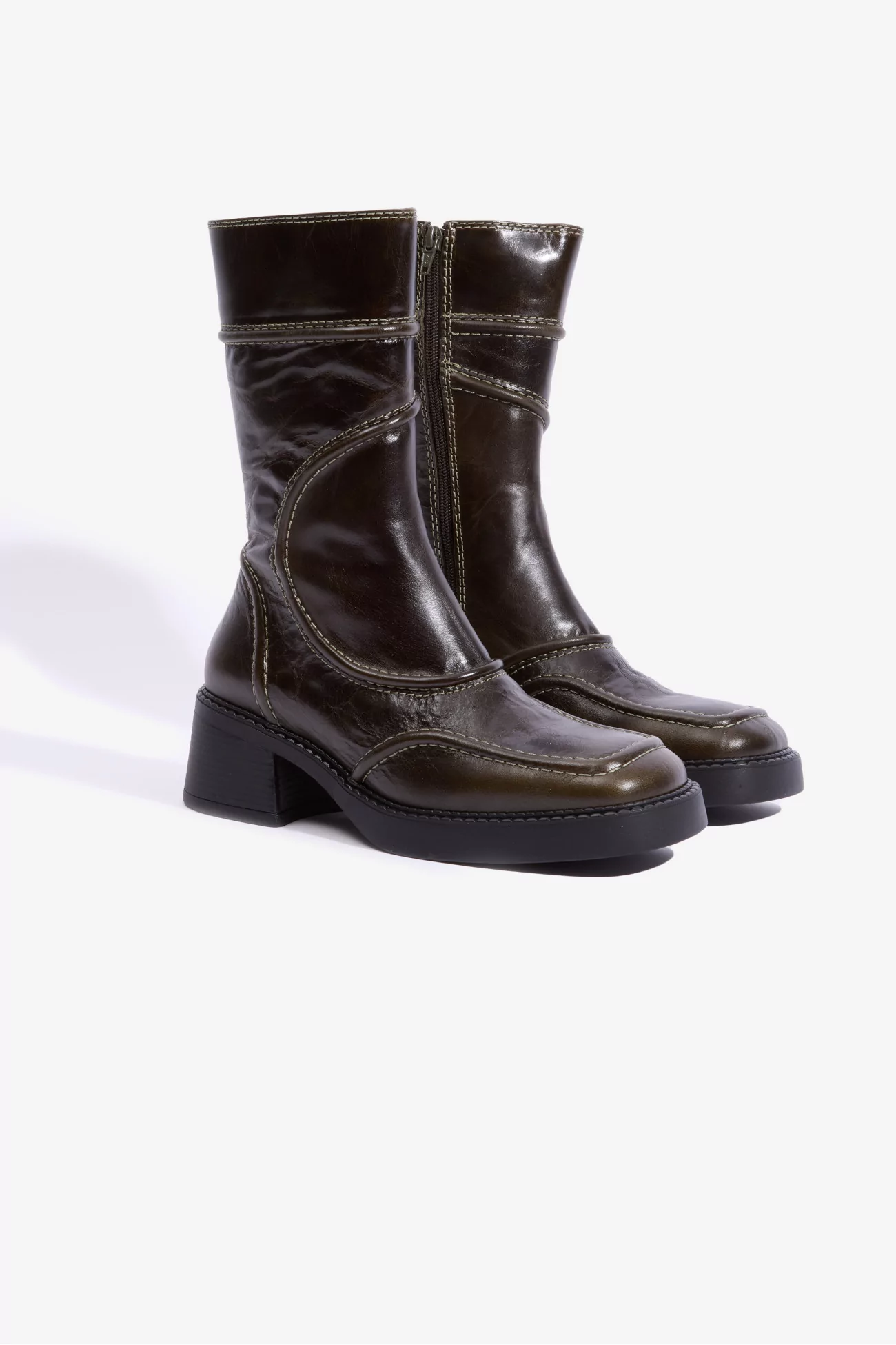 Bottines Femme Cuir Verni Miista Malene – Khaki | Centre Commercial