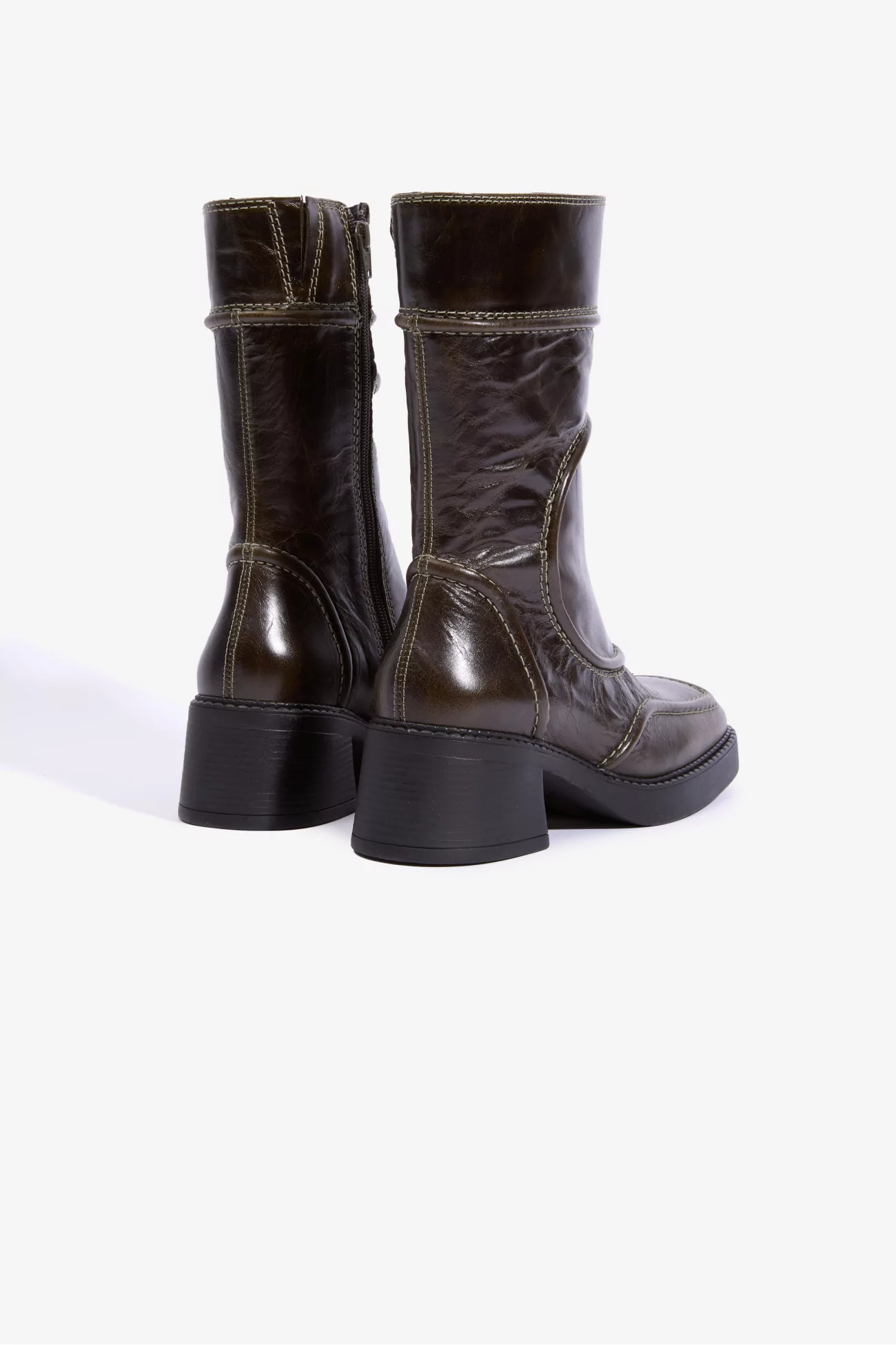 Bottines Femme Cuir Verni Miista Malene – Khaki | Centre Commercial