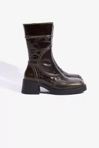 Bottines Femme Cuir Verni Miista Malene – Khaki | Centre Commercial