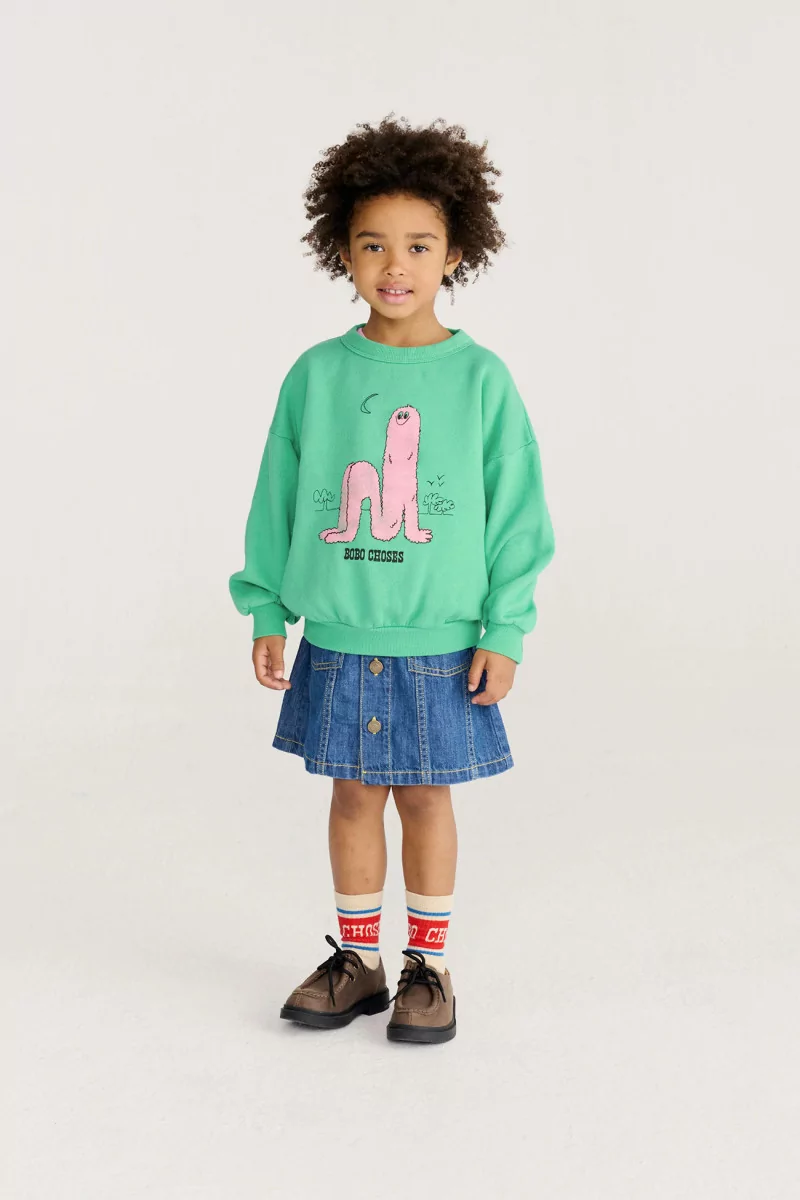 Kids Long Puff Organic Cotton Sweatshirt – Green | Centre Commercial