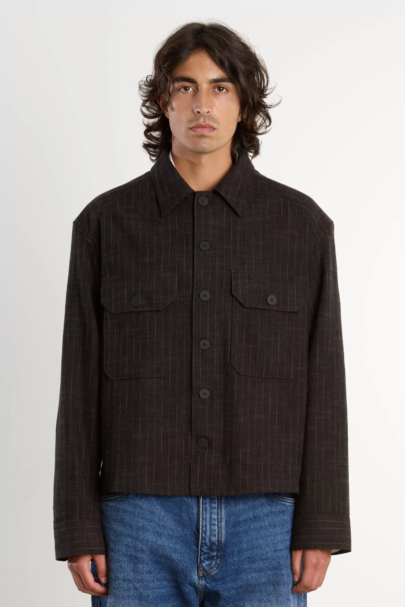 Veste Homme Coton Laine Studio Nicholson Kelver Jacket – Peat Stripe | Centre Commercial