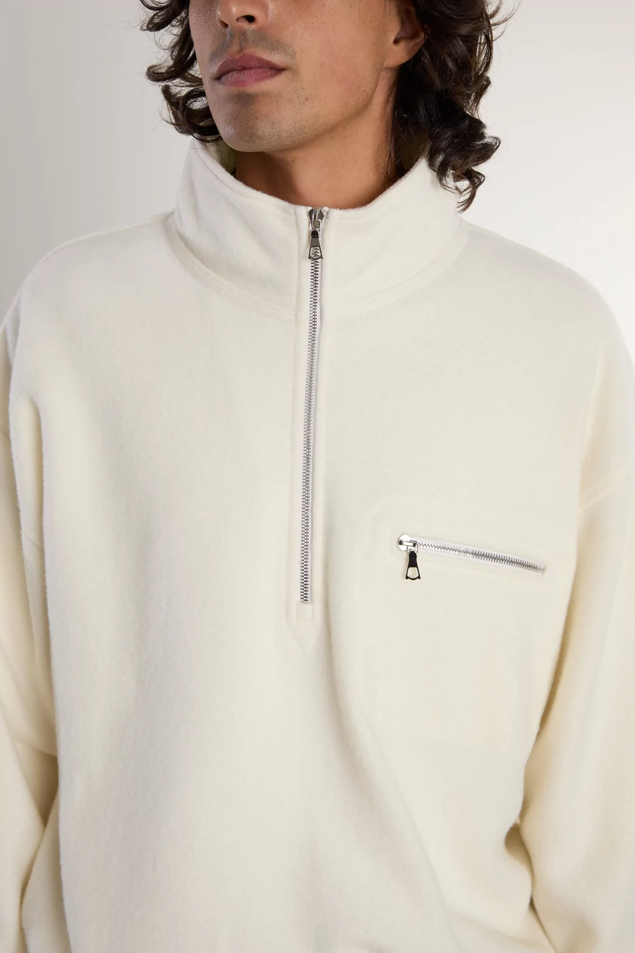 RIER Natural Wool Fleece Pullover – White | Centre Commercial