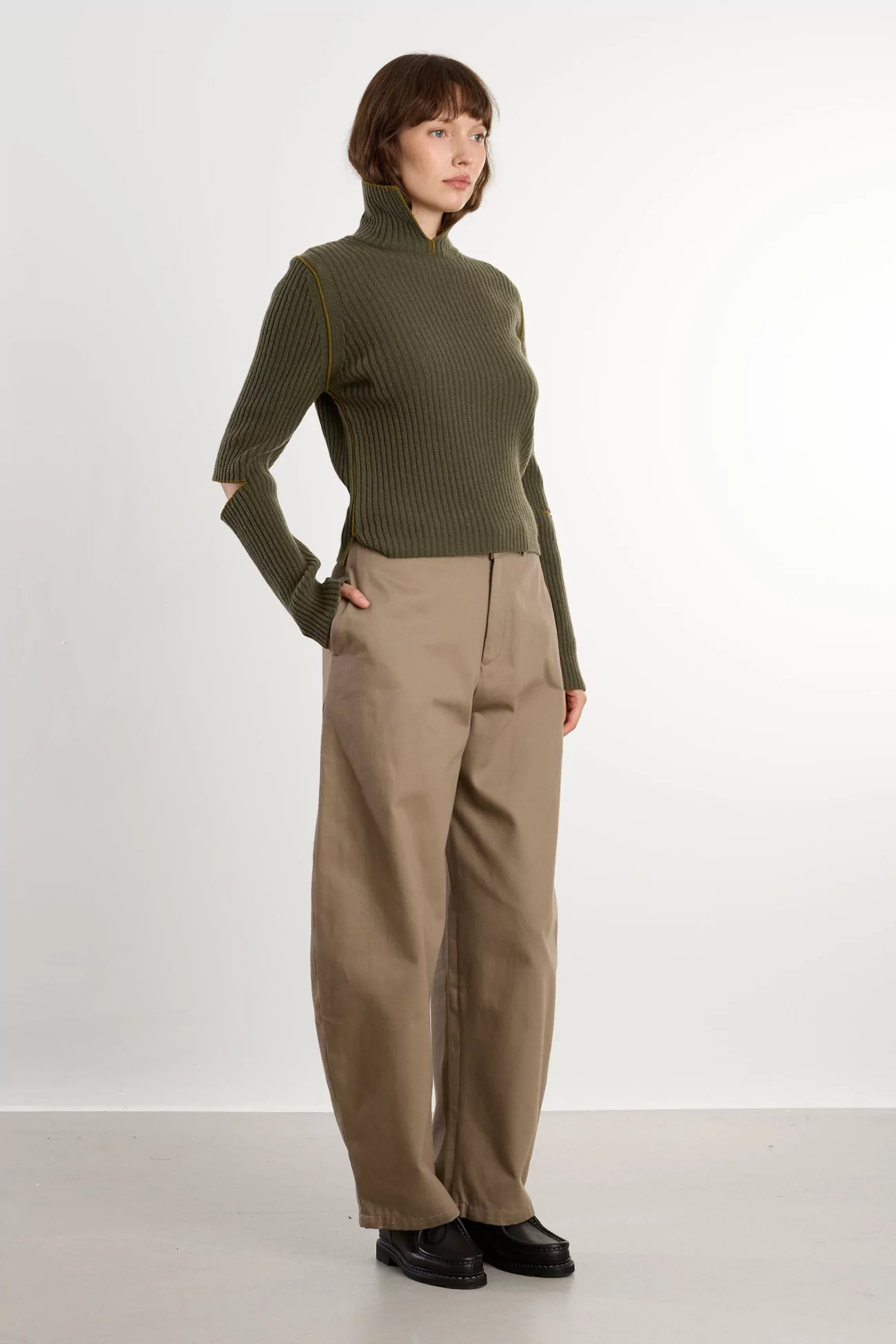 YMC Peeka Jumper Virgin Wool Cropped – Dark Green | Centre Commercial