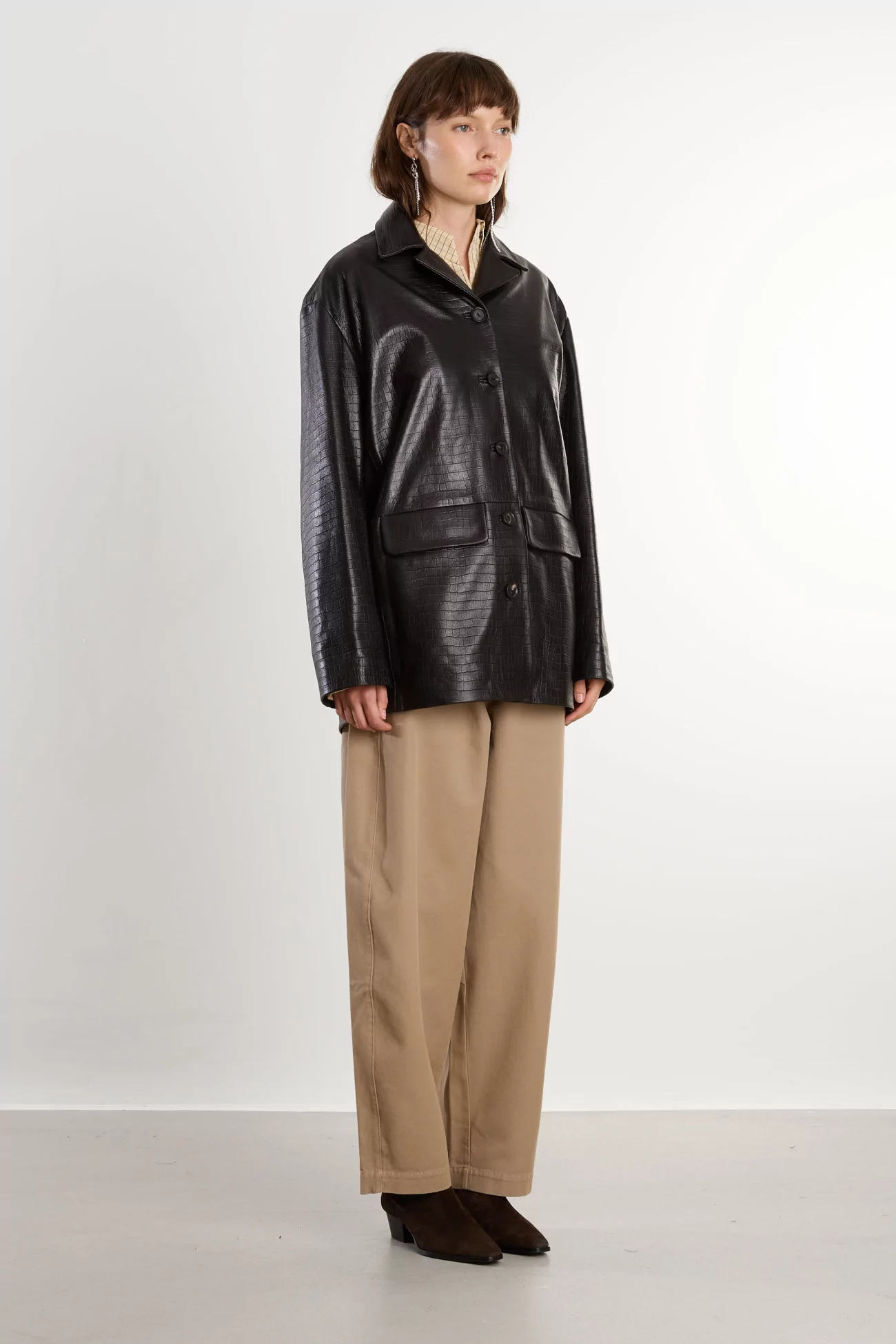 Blazer Femme Cuir Crocodile Cordera – Black | Centre Commercial