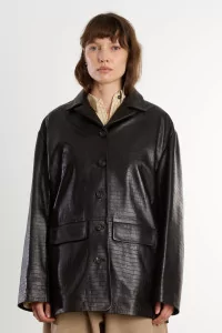 Blazer Femme Cuir Crocodile Cordera – Black | Centre Commercial