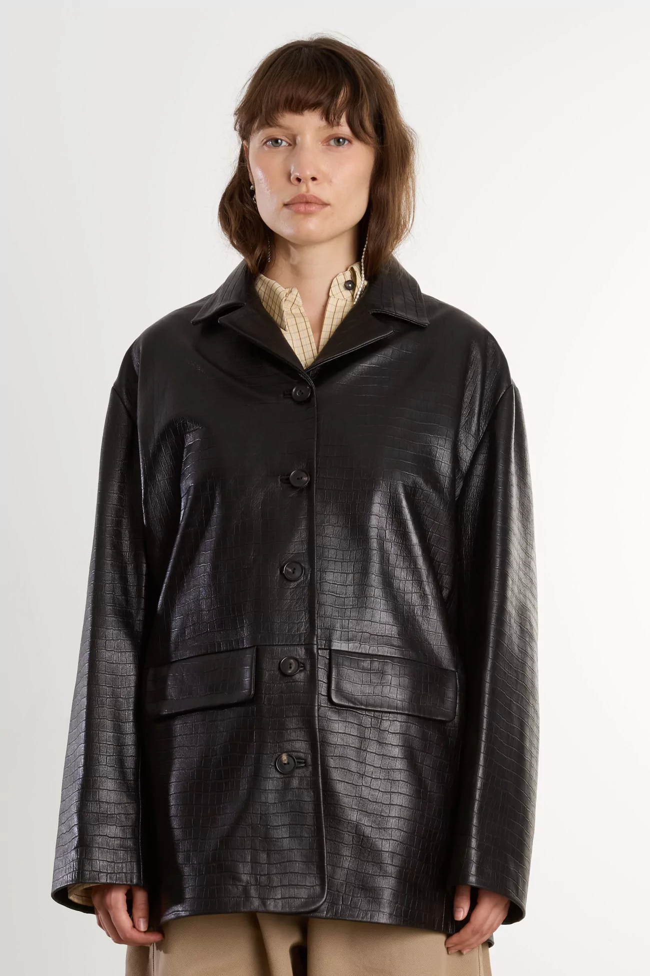 Blazer Femme Cuir Crocodile Cordera – Black | Centre Commercial