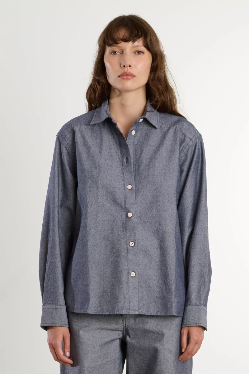 Bent Shirt Recycled Denim Organic Cotton – Dark Denim | Centre Commercial