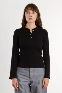 Dual Polo Long Sleeve Recycled Cotton – Black | Centre Commercial