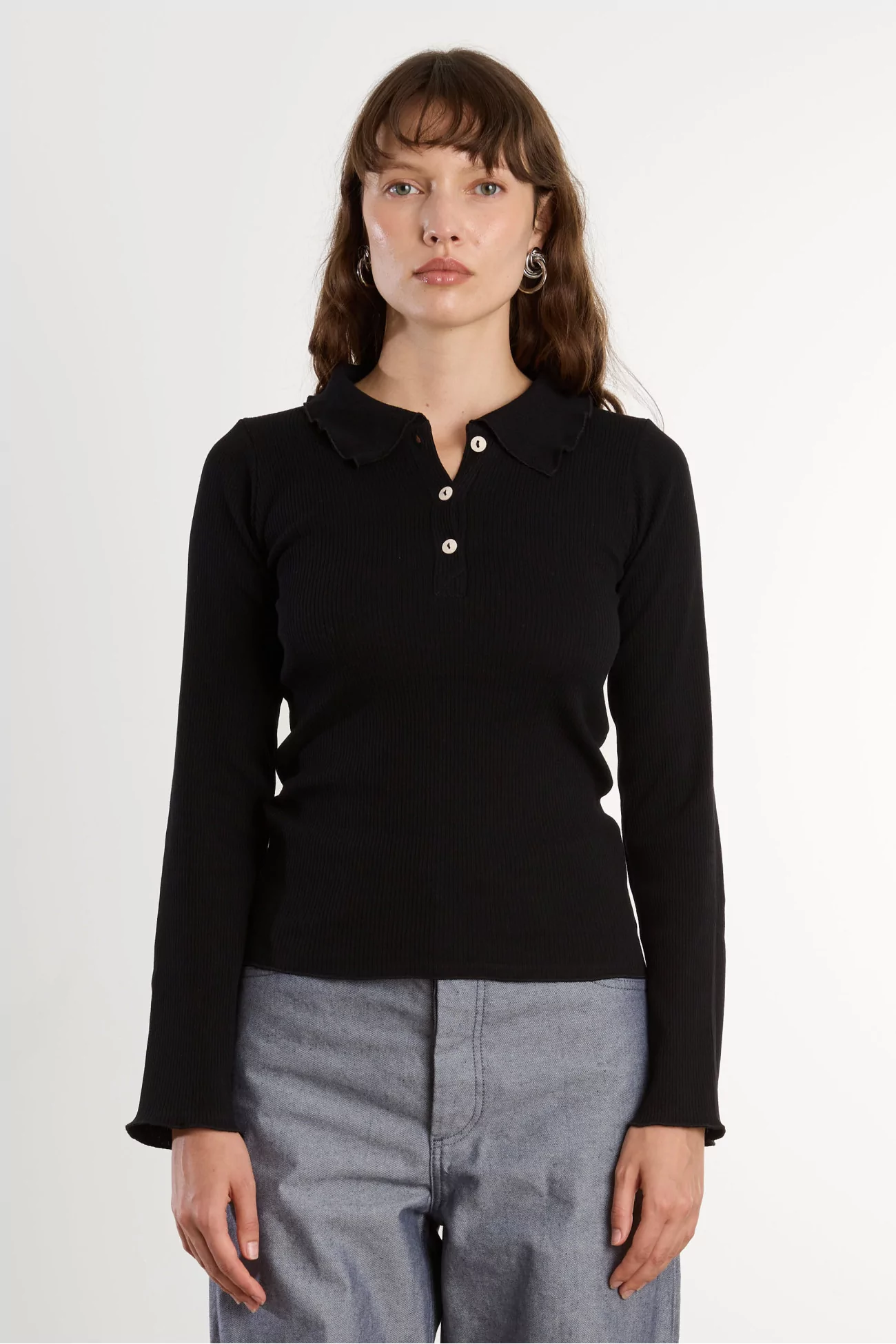 Dual Polo Long Sleeve Recycled Cotton – Black | Centre Commercial