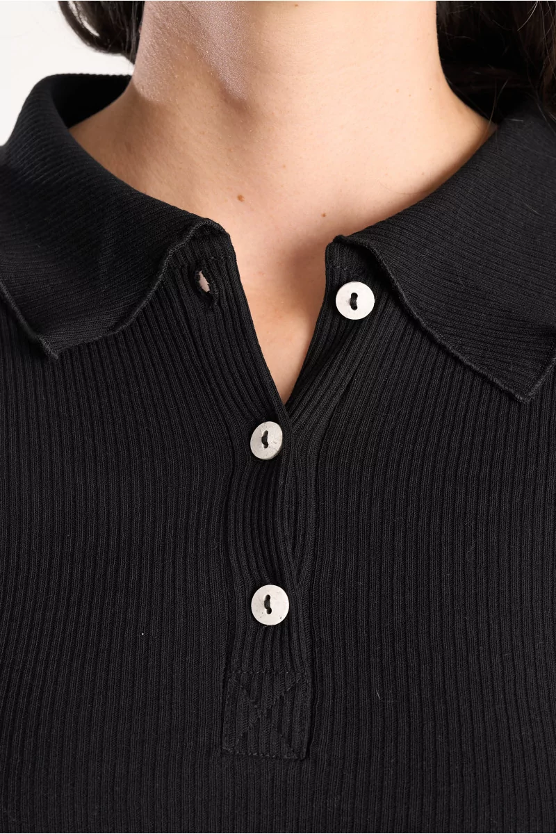 Dual Polo Long Sleeve Recycled Cotton – Black | Centre Commercial