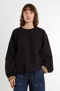 Moy Top Organic Cotton Poplin – Black Khaki | Centre Commercial