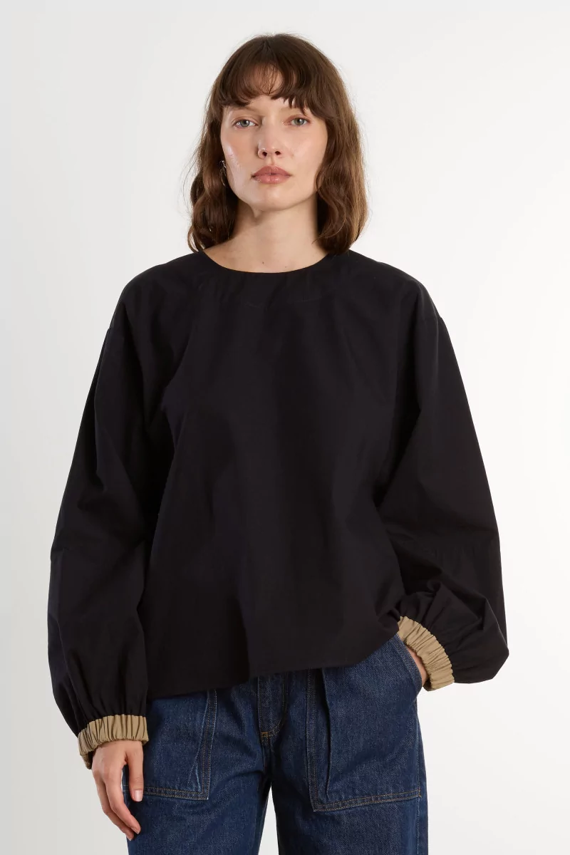 Moy Top Organic Cotton Poplin – Black Khaki | Centre Commercial