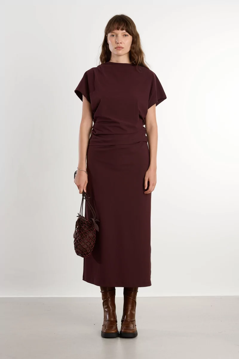 Jupe Midi Femme Asymétrique REYEM – Cordovan | Centre Commercial