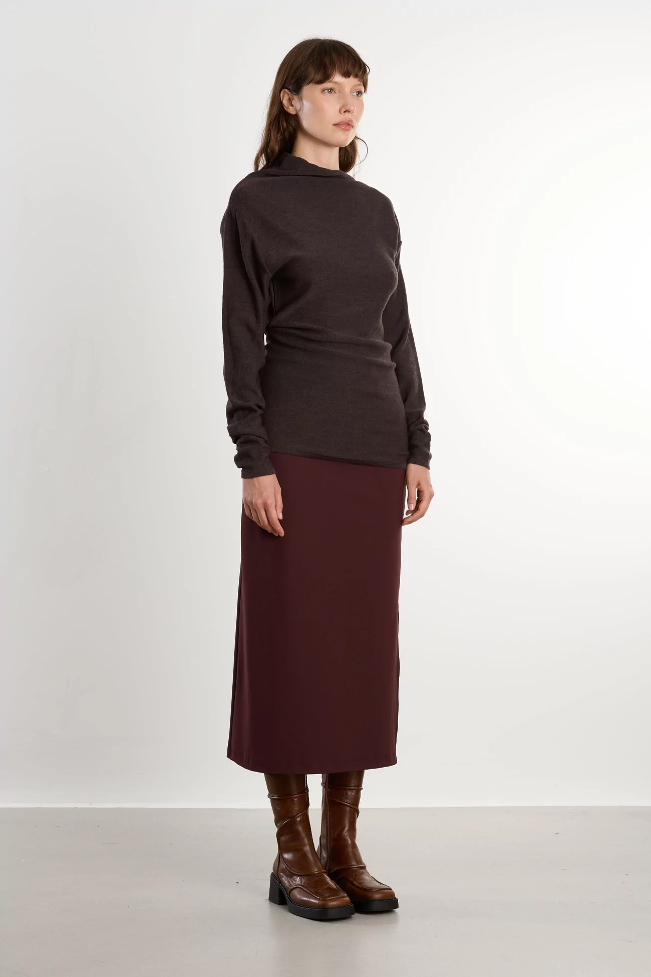 Women's Merino Wool Asymmetric Top REYEM – Umber | Centre Commercial