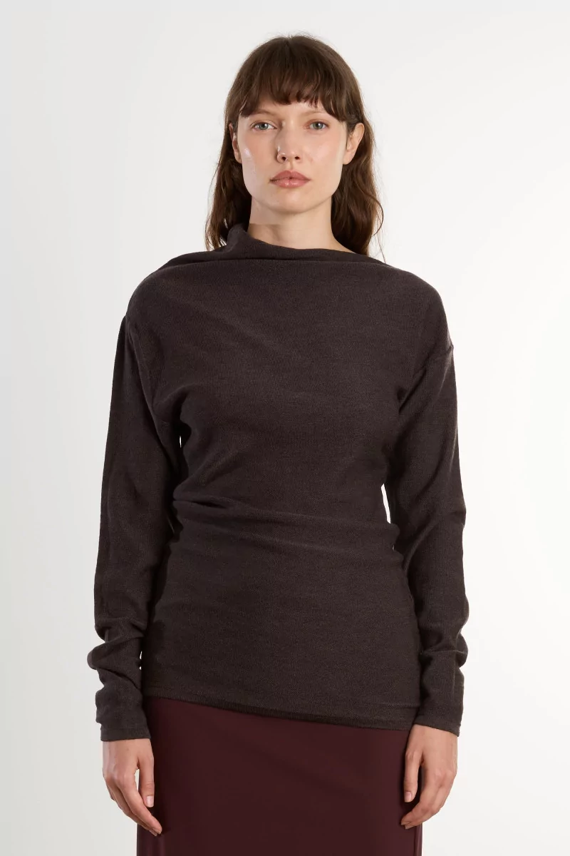 Women's Merino Wool Asymmetric Top REYEM – Umber | Centre Commercial