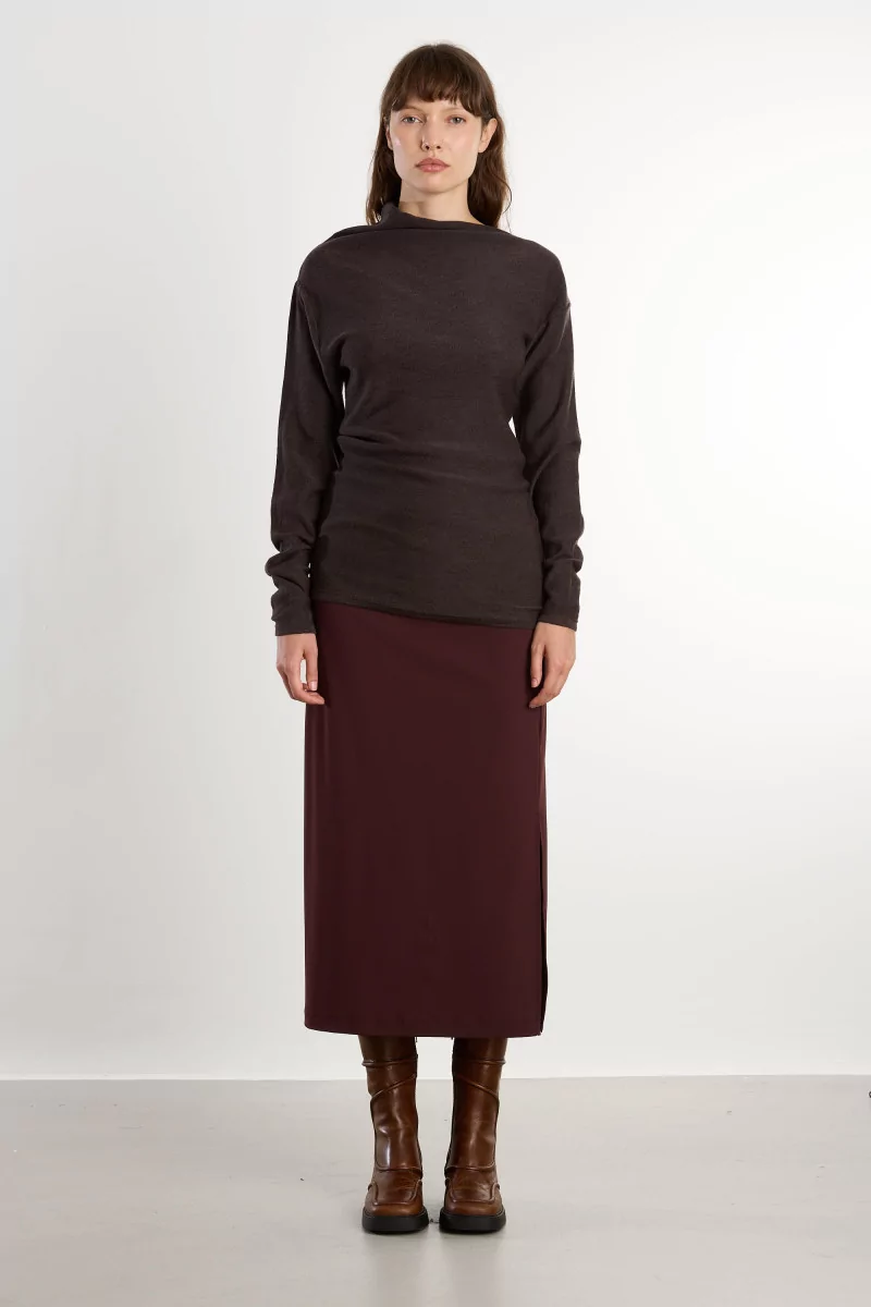 Women's Merino Wool Asymmetric Top REYEM – Umber | Centre Commercial