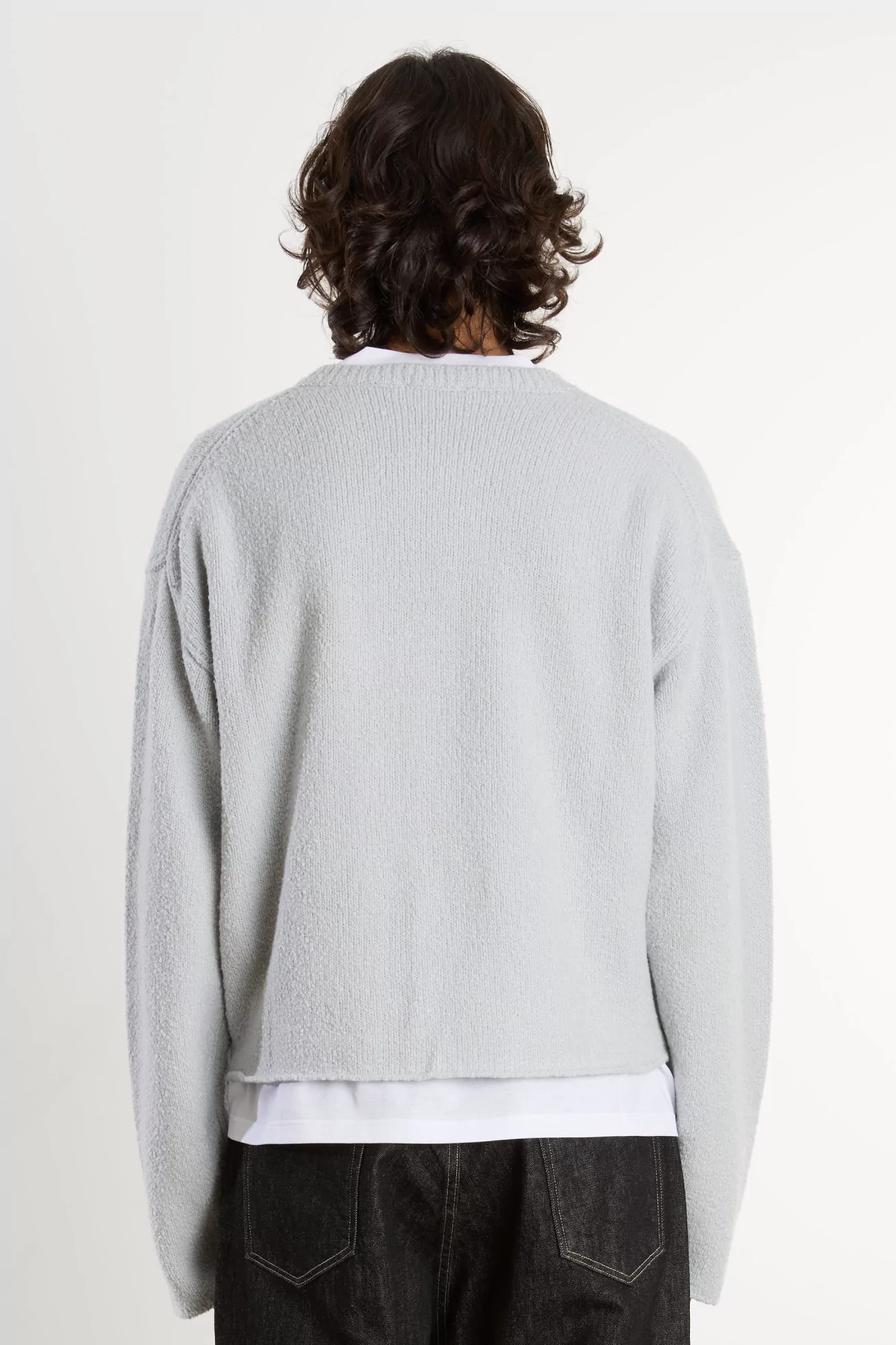 Pull Homme Laine Bouclette Col V Boucle Wool – Talc Boucle | Centre Commercial
