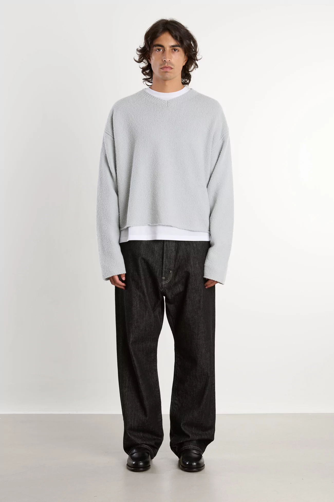 Pull Homme Laine Bouclette Col V Boucle Wool – Talc Boucle | Centre Commercial