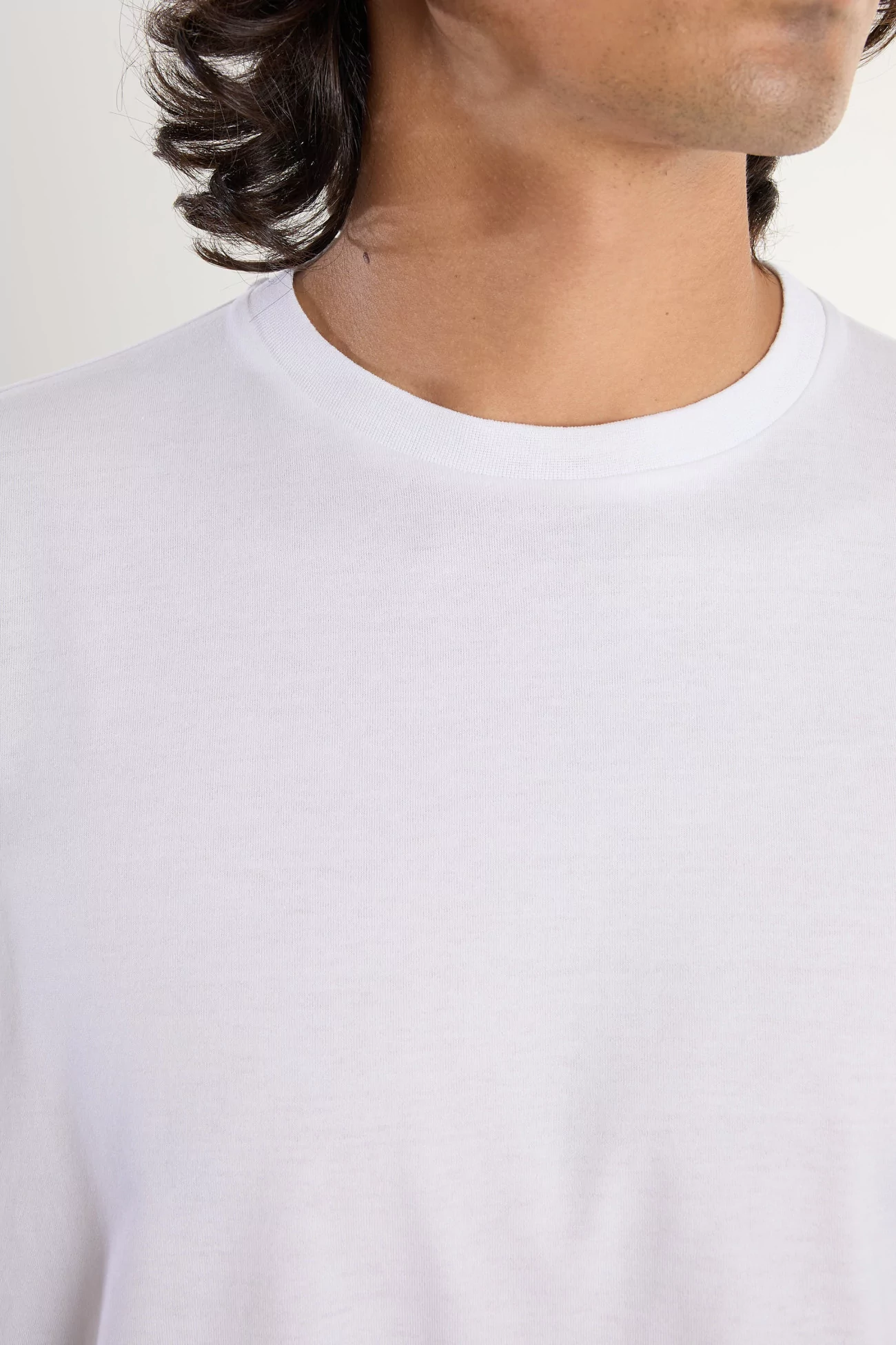 T-shirt Homme Coton Col Rond Manches Longues – White | Centre Commercial